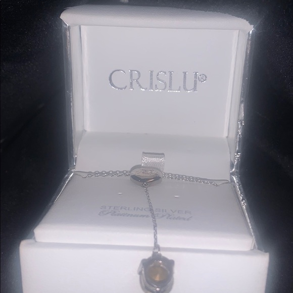 Sterling silver platinum plated necklace CZ new - Picture 2 of 5